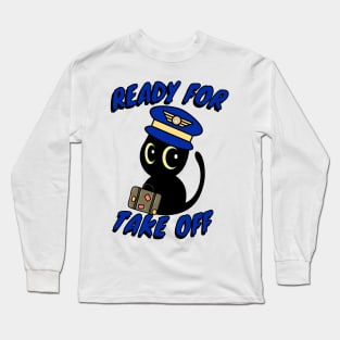 Funny black cat is a pilot Long Sleeve T-Shirt